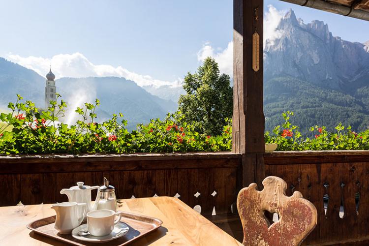 Coffee on our large sun terrace with view of the Sciliar